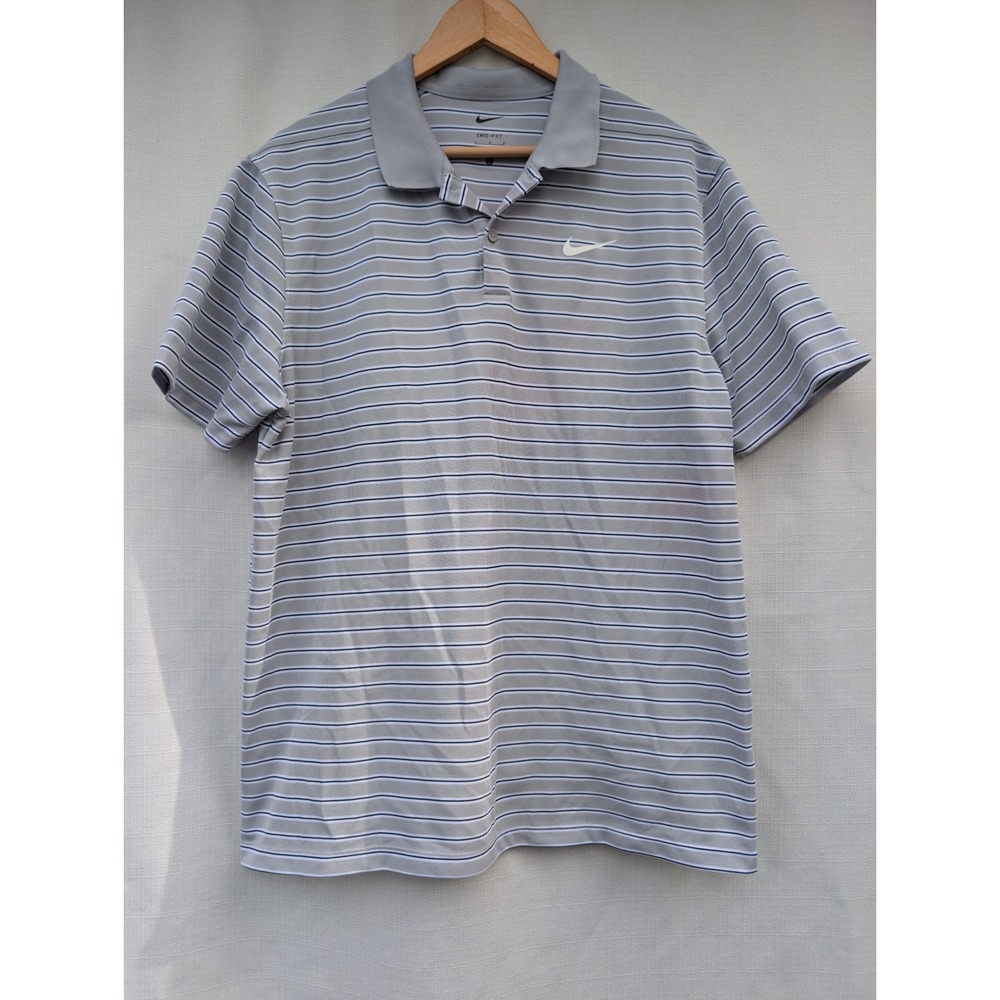 ike Dri‎ Fit Golf Polo Mens Large Gray Striped Short Sleeve Shirt DH0829 077